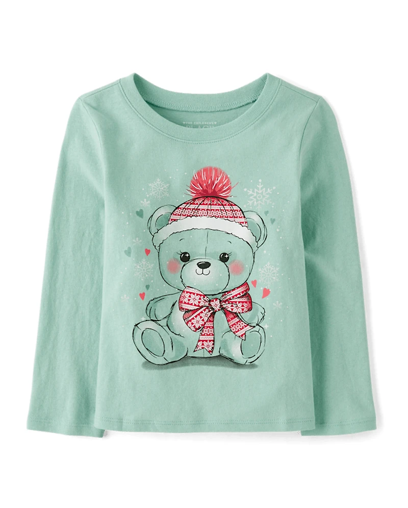 Baby And Toddler Girls Christmas Bear Graphic Tee