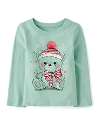 Baby And Toddler Girls Christmas Bear Graphic Tee