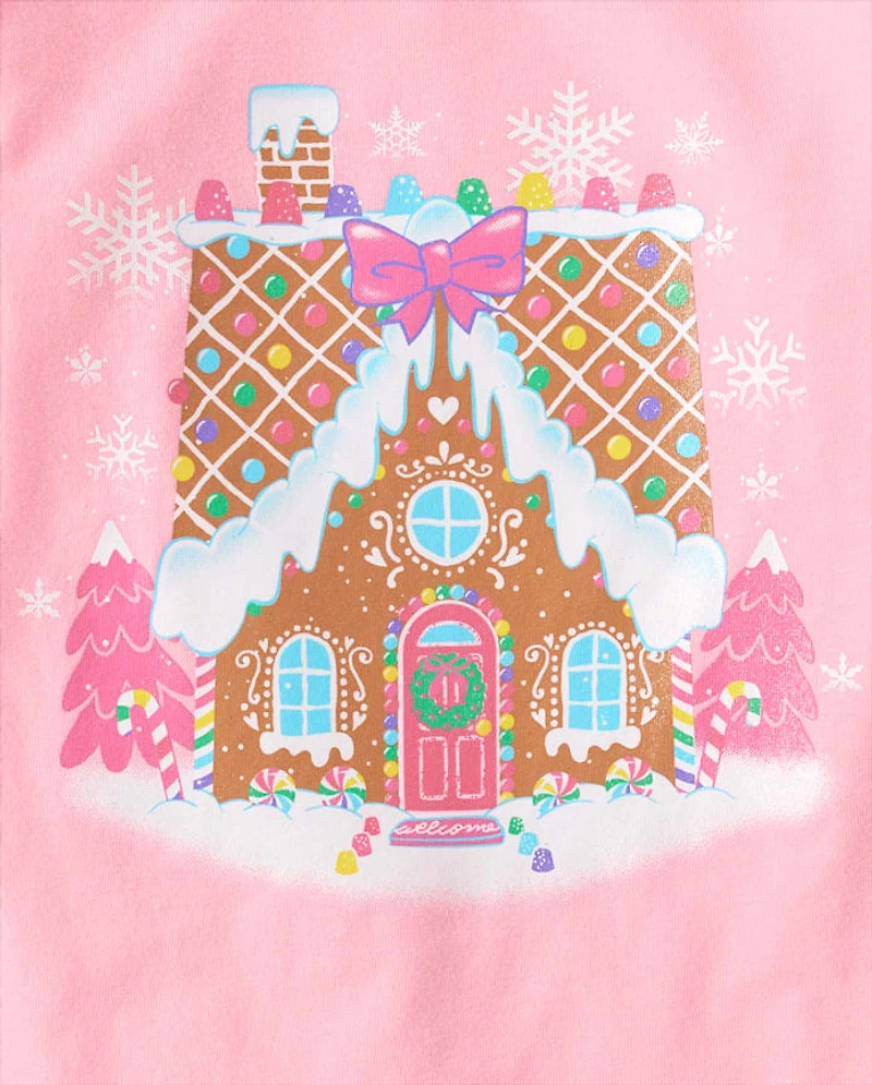 Baby And Toddler Girls Christmas Gingerbread House Graphic Tee