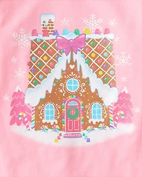 Baby And Toddler Girls Christmas Gingerbread House Graphic Tee