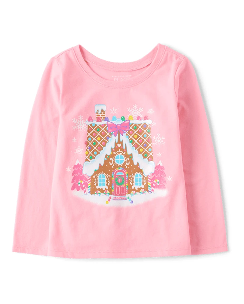Baby And Toddler Girls Christmas Gingerbread House Graphic Tee
