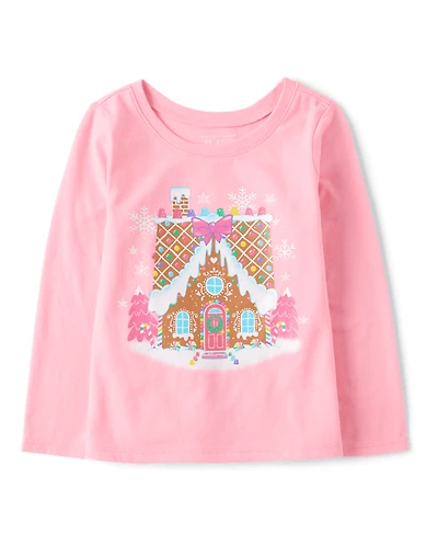 Baby And Toddler Girls Christmas Gingerbread House Graphic Tee