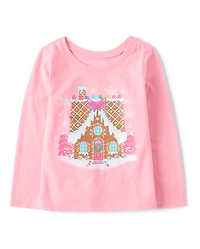 Baby And Toddler Girls Christmas Gingerbread House Graphic Tee