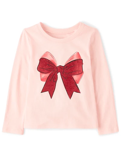 Baby And Toddler Girls Christmas Bow Graphic Tee