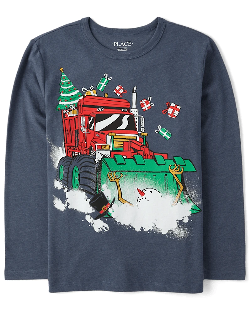 Boys Christmas Snowman Truck Graphic Tee