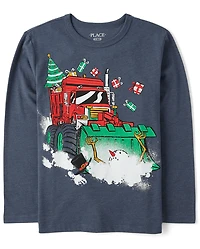 Boys Christmas Snowman Truck Graphic Tee