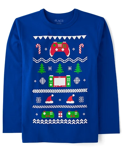 T-shirt graphique de Noël pour garçon avec manette jeu