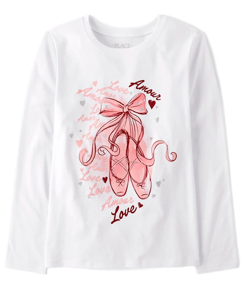 T-shirt graphique pour filles avec chaussures de ballet