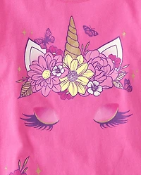 Girls Flower Crown Unicorn Graphic Tee