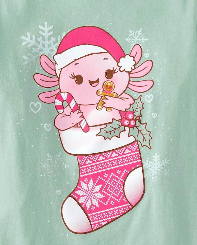 Girls Axolotl Christmas Stocking Graphic Tee