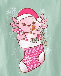 Girls Axolotl Christmas Stocking Graphic Tee