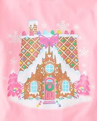 T-shirt graphique de Noël pour fille avec maison en pain d'épices