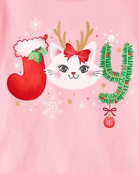 Girls Christmas Joy Cat Graphic Tee