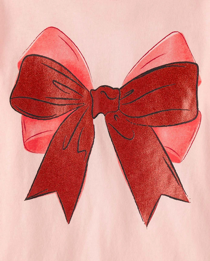Girls Christmas Bow Graphic Tee