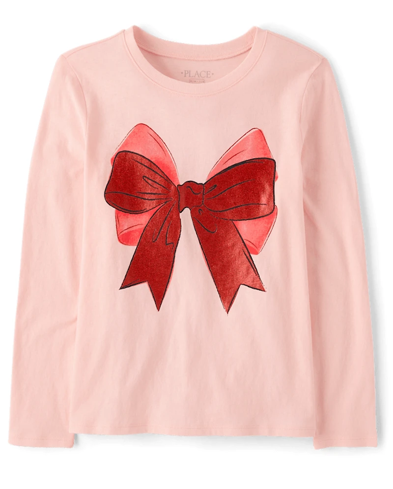 Girls Christmas Bow Graphic Tee