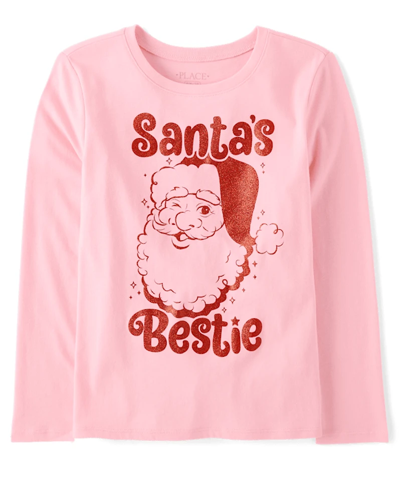 Girls Christmas Santa's Bestie Graphic Tee