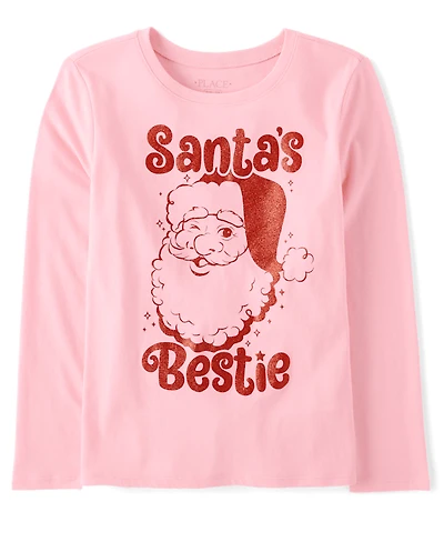 Girls Christmas Santa's Bestie Graphic Tee