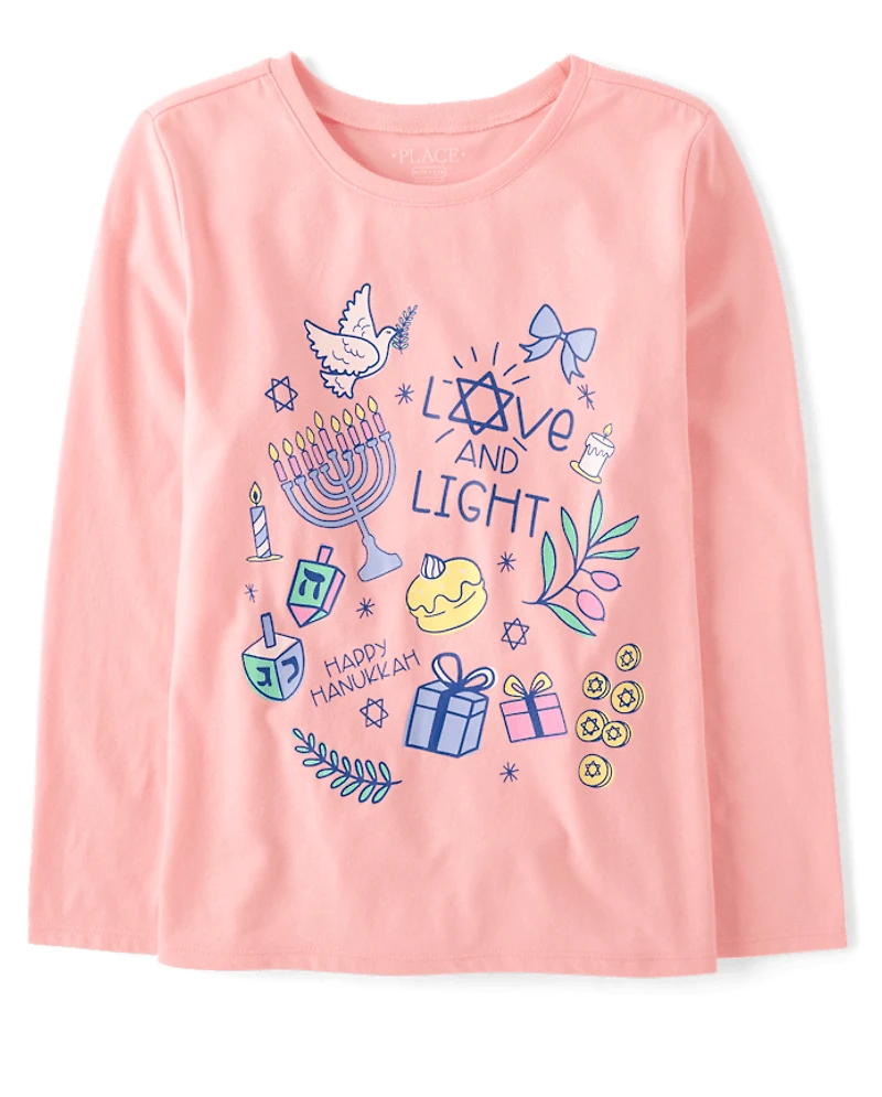 Girls Hanukkah Doodles Graphic Tee