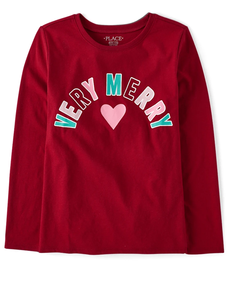 Girls Very Merry Christmas Graphic Tee