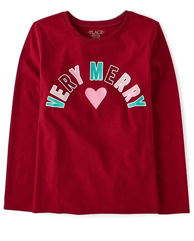 Girls Very Merry Christmas Graphic Tee