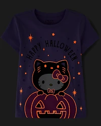 T-shirt graphique Hello Kitty® phosphorescent pour filles, motif Joyeux Halloween