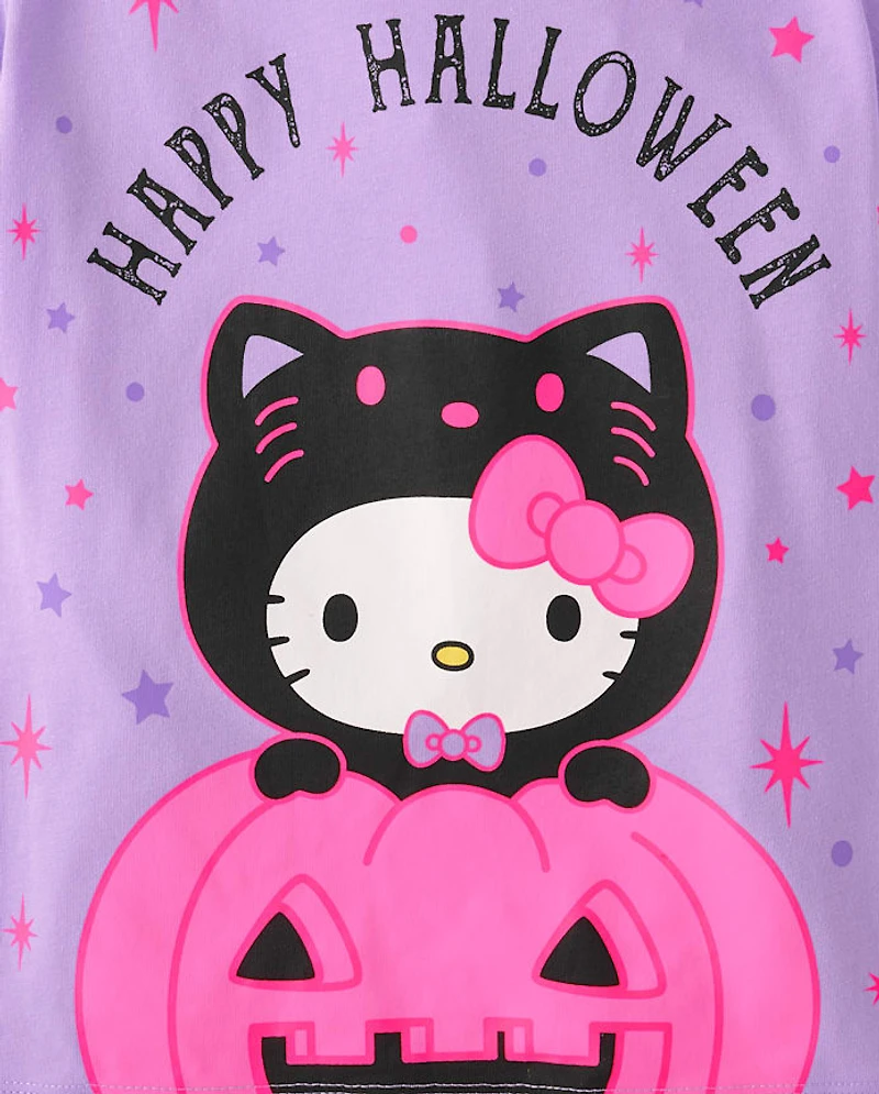T-shirt graphique Hello Kitty® phosphorescent pour filles, motif Joyeux Halloween