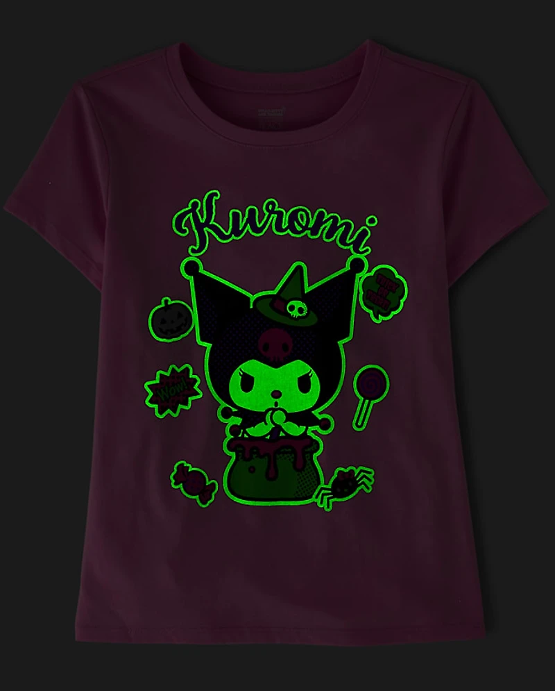 T-shirt graphique lumineux Kuromi™ pour filles, idéal Halloween