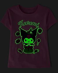 T-shirt graphique lumineux Kuromi™ pour filles, idéal Halloween