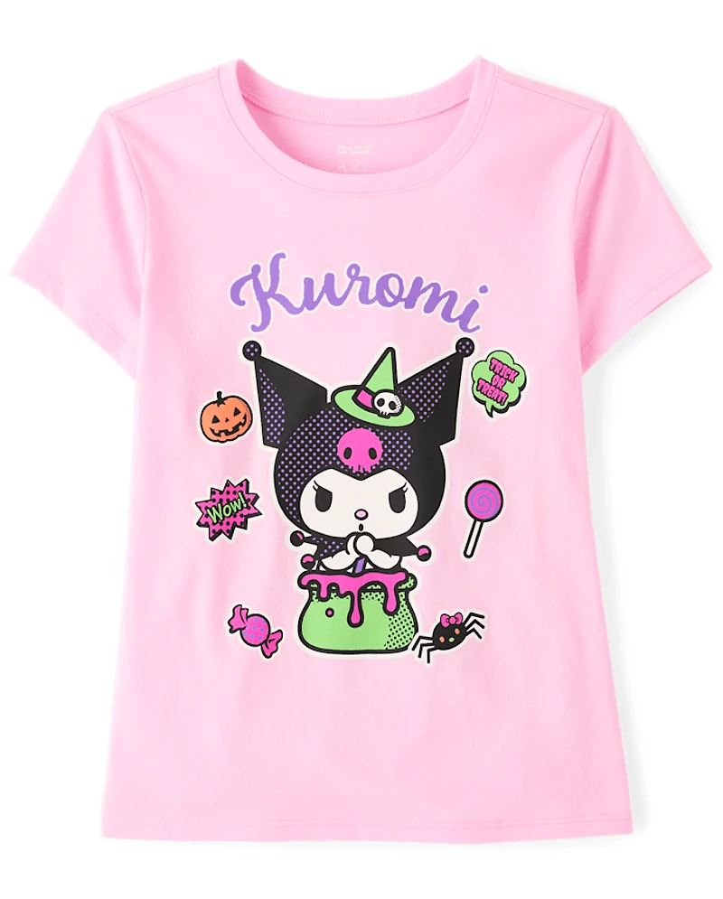 T-shirt graphique lumineux Kuromi™ pour filles, idéal Halloween