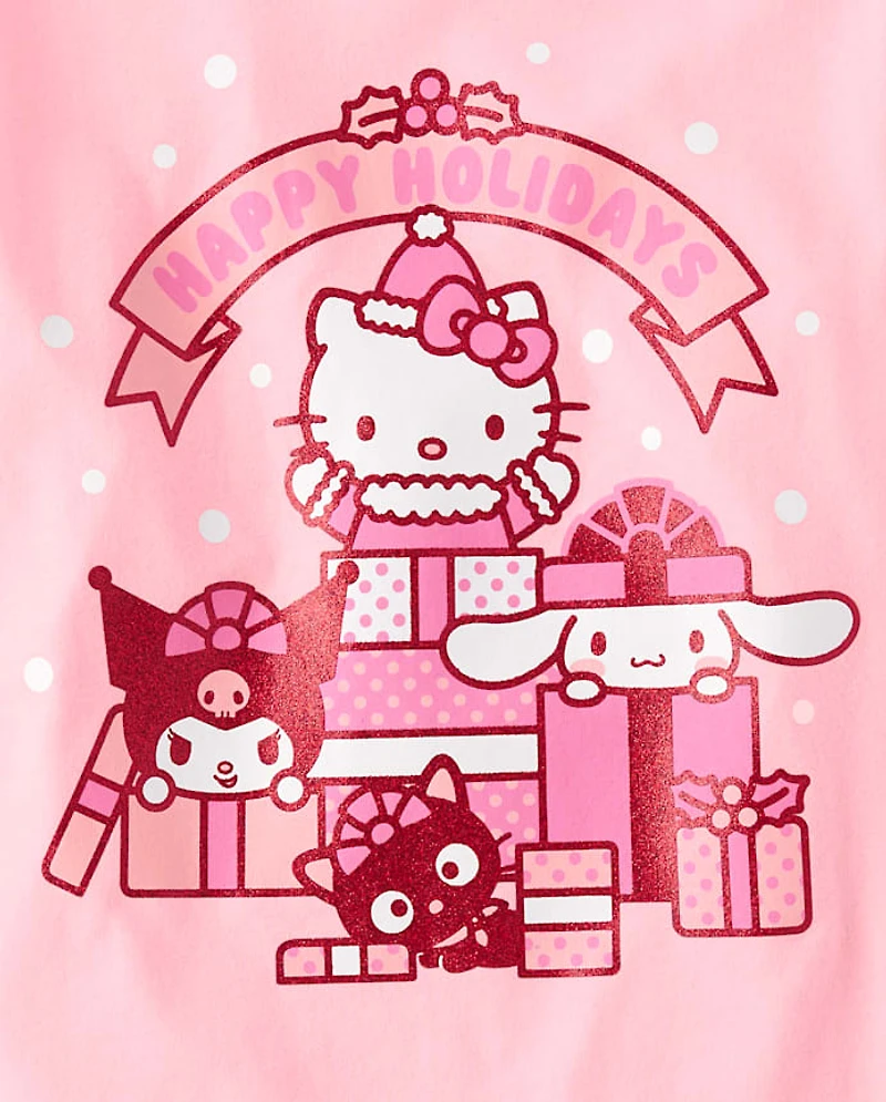 Girls Hello Kitty® And Friends Glitter Happy Holidays Graphic Tee