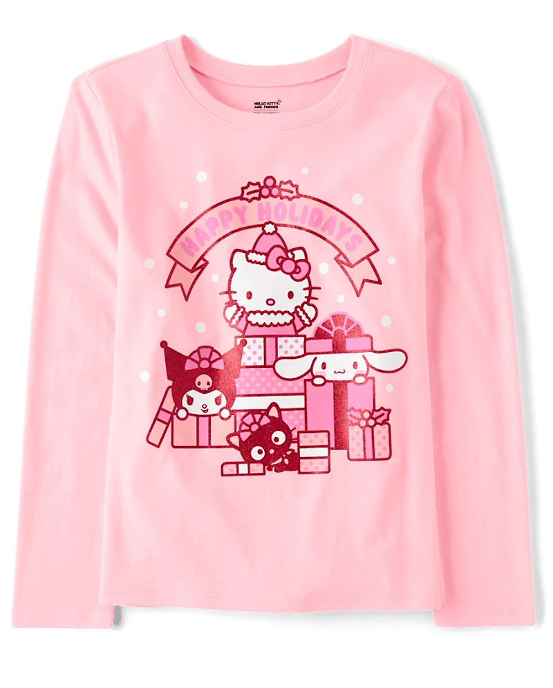 Girls Hello Kitty® And Friends Glitter Happy Holidays Graphic Tee