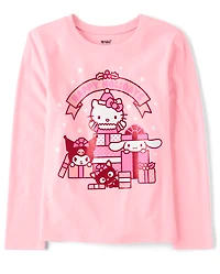 Girls Hello Kitty® And Friends Glitter Happy Holidays Graphic Tee