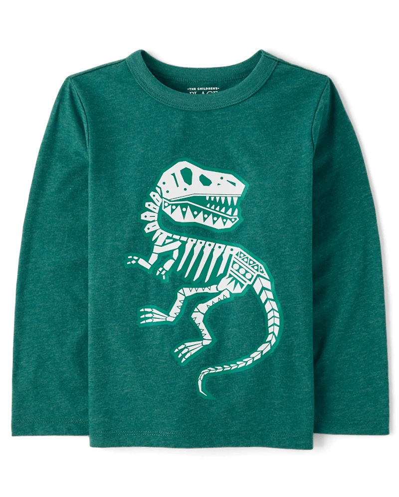 Baby And Toddler Boys Dino Skeleton Graphic Tee