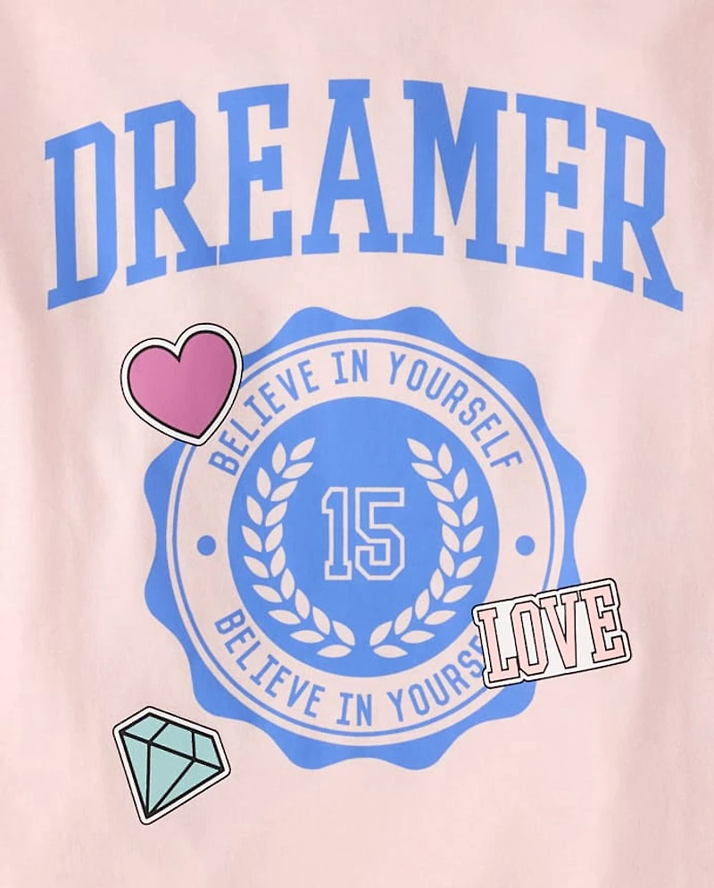 Girls Fearless Varsity Patches Oversized Graphic Tee