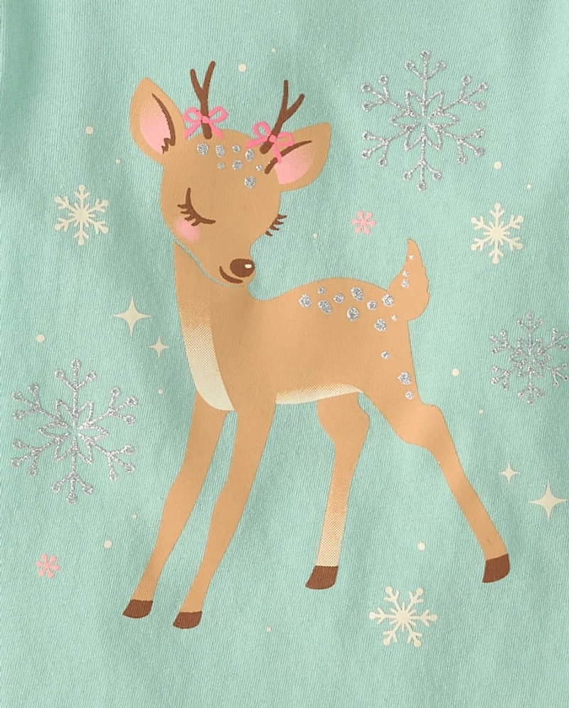 Baby And Toddler Girls Snowflake Deer Graphic Tee