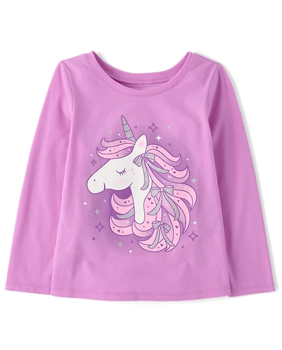 Baby And Toddler Girls Unicorn Bow Graphic Tee