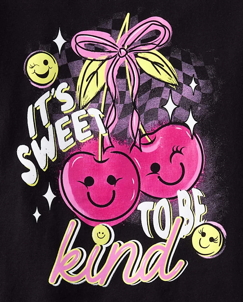Girls Sweet To Be Kind Cherry Graphic Tee