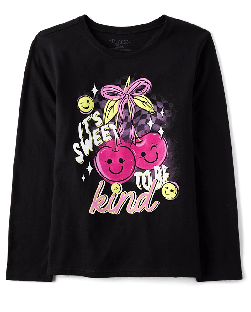 Girls Sweet To Be Kind Cherry Graphic Tee