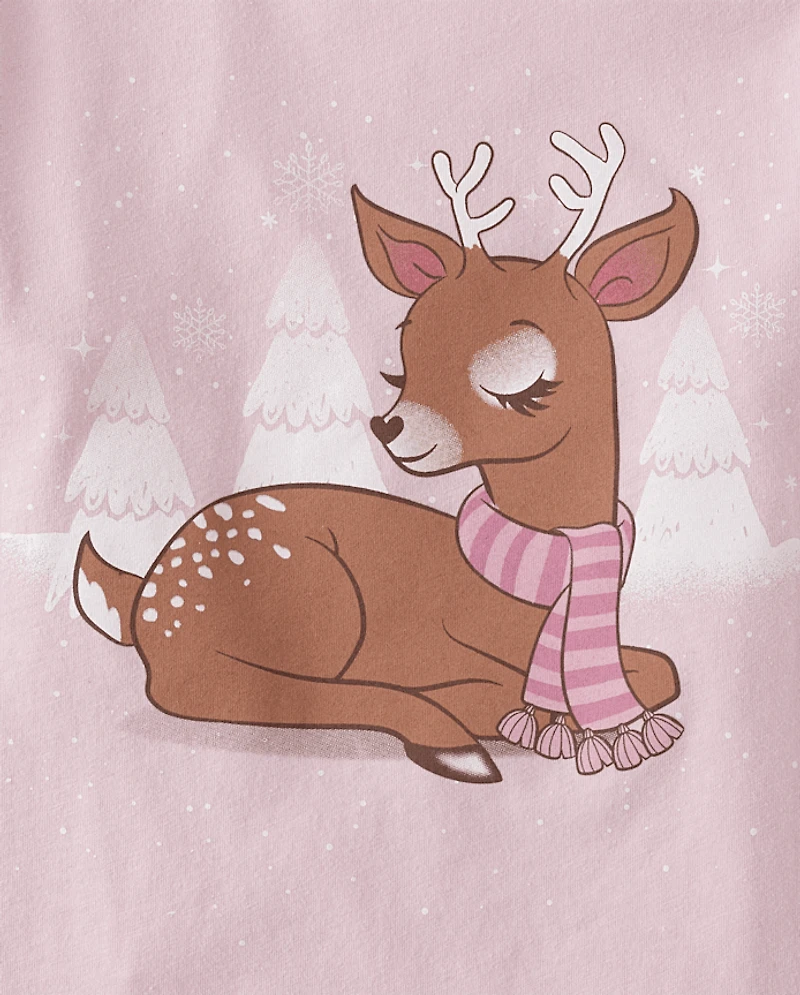 Girls Winter Deer Graphic Tee
