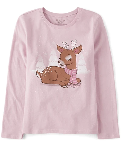 Girls Winter Deer Graphic Tee