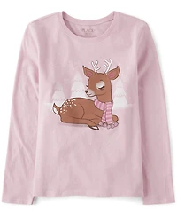 Girls Winter Deer Graphic Tee
