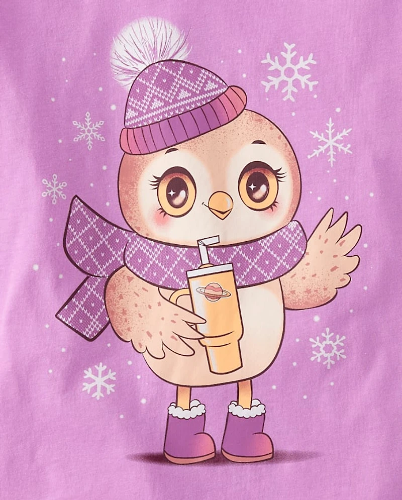 Girls Winter Owl Graphic Tee