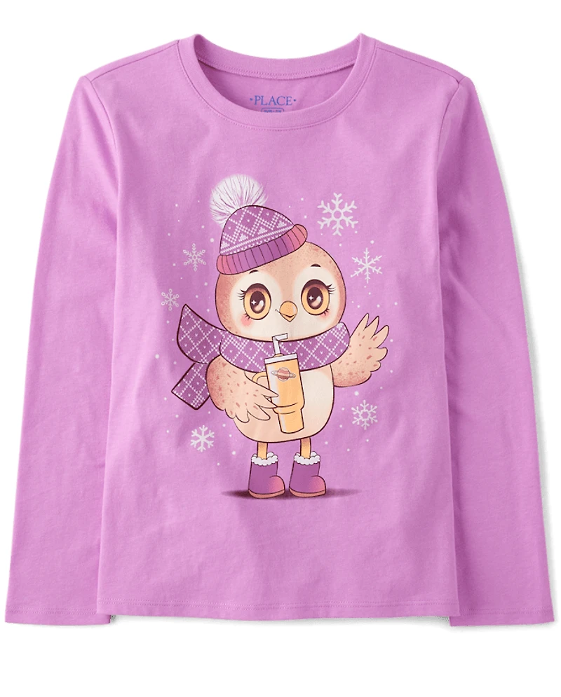 Girls Winter Owl Graphic Tee