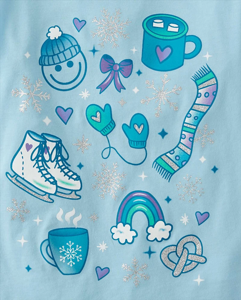 Girls Winter Doodle Graphic Tee