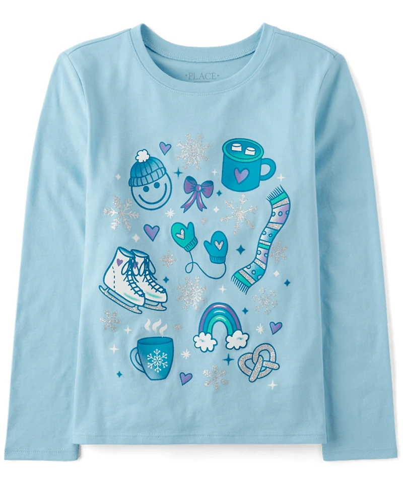 Girls Winter Doodle Graphic Tee