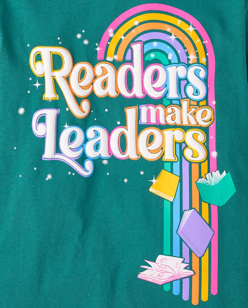 Girls Readers Are Leaders Rainbow Graphic Tee
