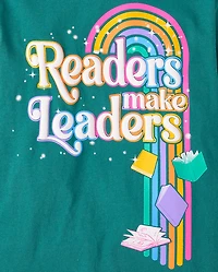 Girls Readers Are Leaders Rainbow Graphic Tee