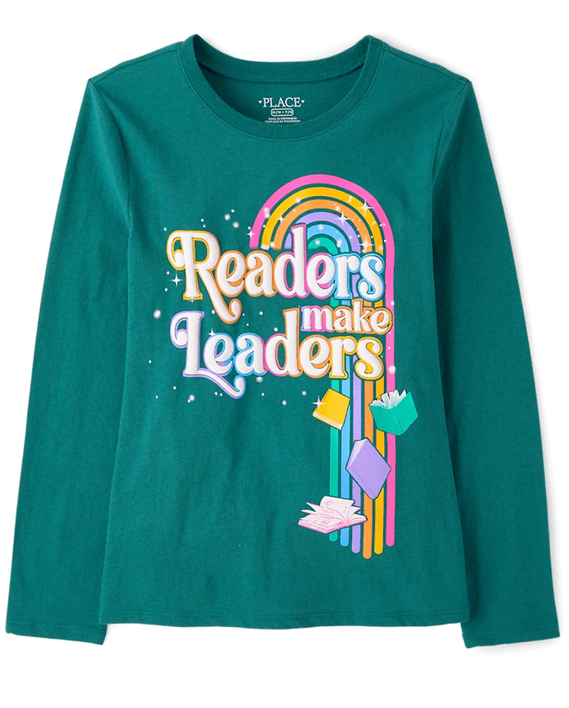Girls Readers Are Leaders Rainbow Graphic Tee