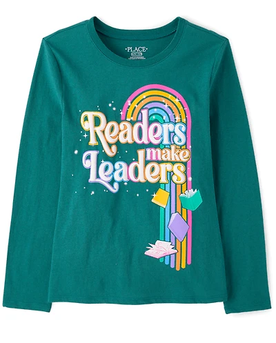 Girls Readers Are Leaders Rainbow Graphic Tee