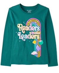 Girls Readers Are Leaders Rainbow Graphic Tee